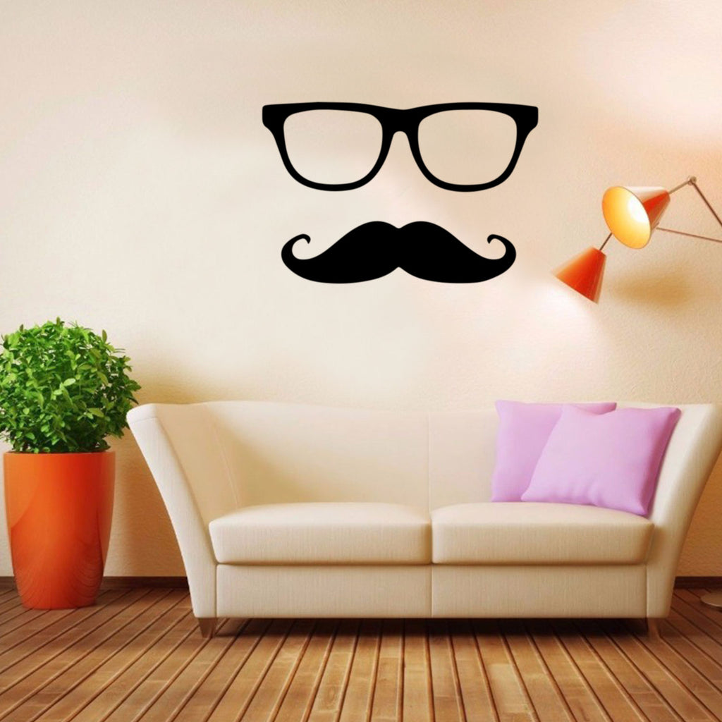 Men's Glasses Mustache Silhouette - Wall Art Decal - 15.5.5" x 23.5" Decoration Vinyl Sticker - Living Room Wall Decor - Office Wall Decoration 660078084403