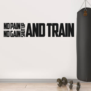 No Pain No Gain Shut Up And Train - Inspirational Quotes Wall Art - 10" x 50" Workout Wall Decals - Gym Wall Decal Stickers - Fitness Vinyl - Motivational Gym Decals - Sports Vinyl Sticker (Black) 660078097250