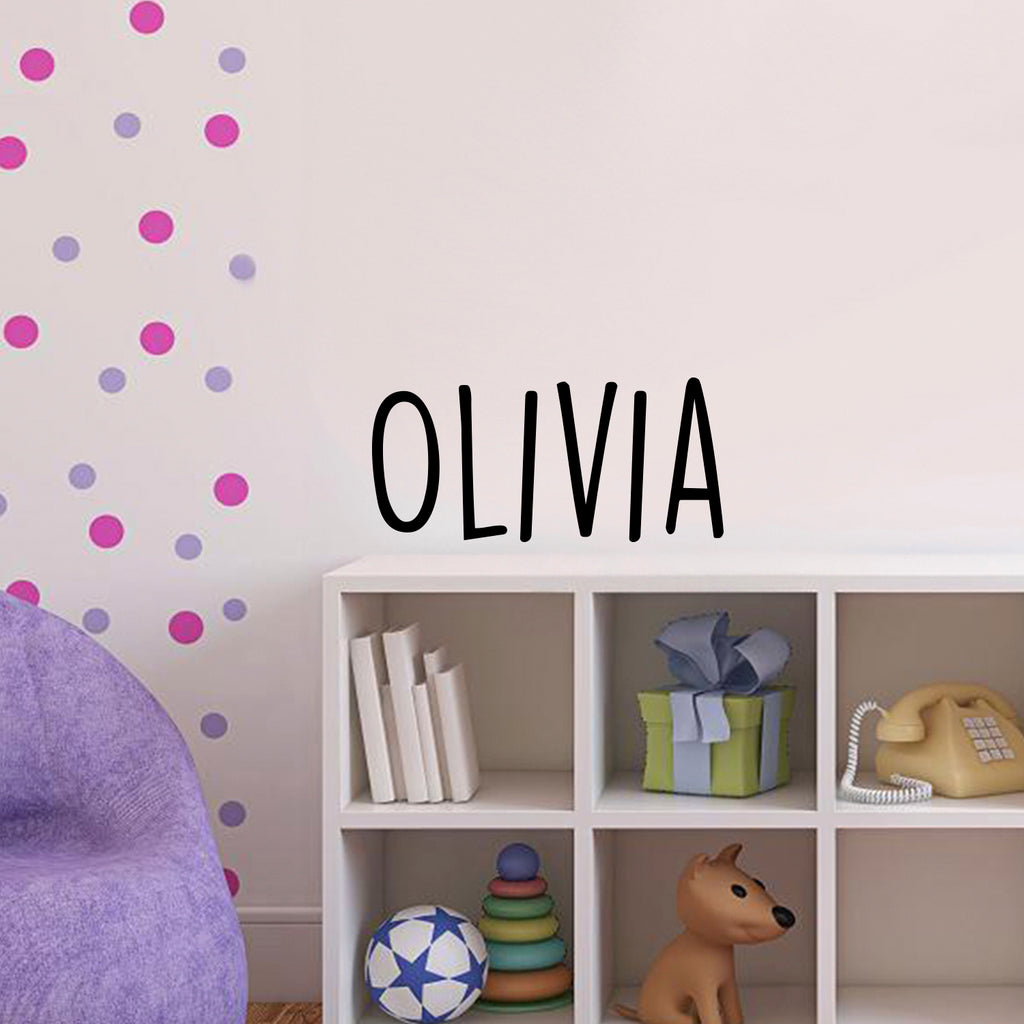 Vinyl Wall Art Decal Girls Custom Name - 'Olivia' Custom Text Name- 12" x 26" - Girls Bedroom Vinyl Wall Decals - Cute Wall Art Decals for Baby Girl Nursery Room Decor (12" x 26", Black Text) 660078098080