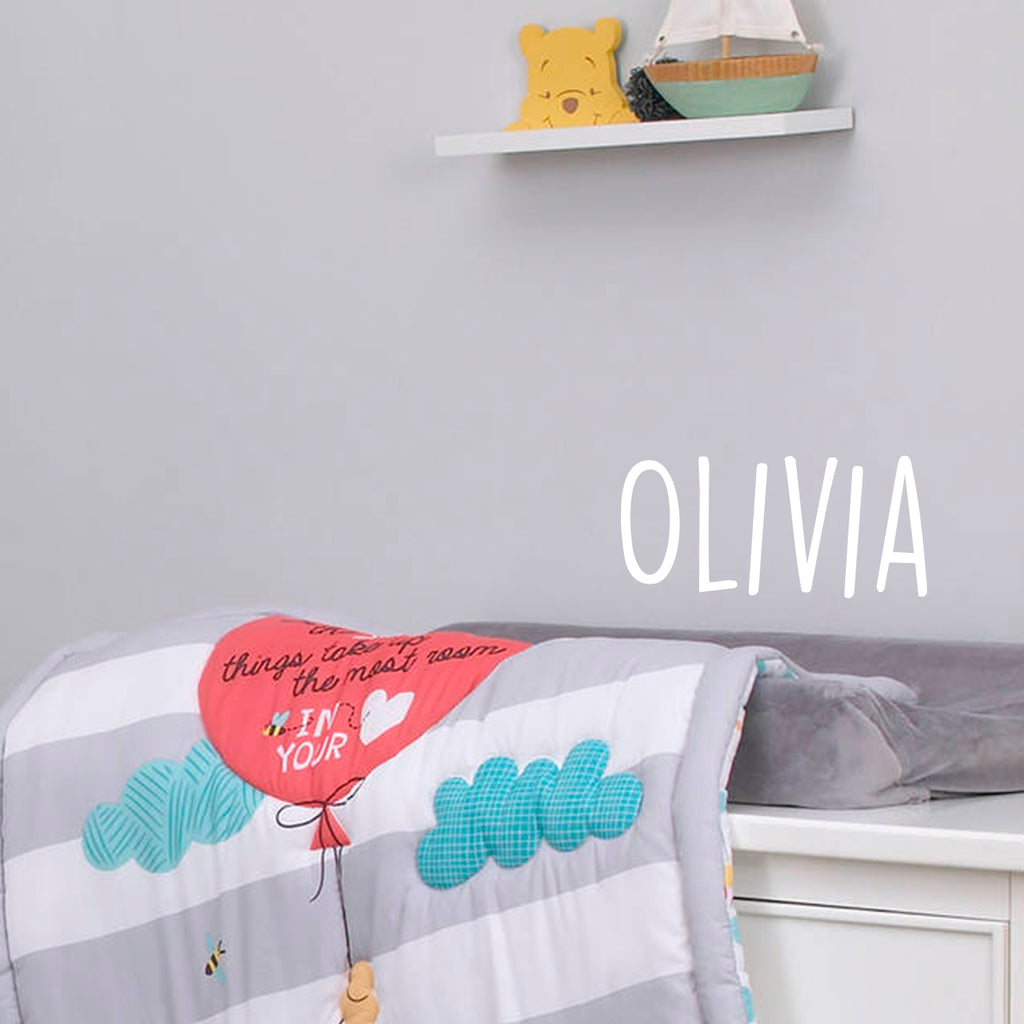 Vinyl Wall Art Decal Girls Custom Name - 'Olivia' Custom Text Name- 12" x 26" - Girls Bedroom Vinyl Wall Decals - Cute Wall Art Decals for Baby Girl Nursery Room Decor (12" x 26", White Text) 660078098097