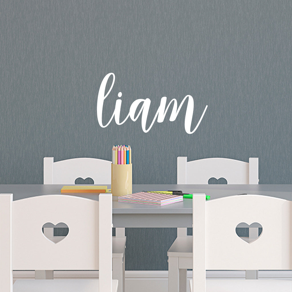 Vinyl Wall Art Decal Boys Custom Name - 'Liam' Custom Text Name- 12" x 23" - Little Boys Bedroom Vinyl Wall Decals - Cute Wall Art Decals for Baby Boy Nursery Room Decor (12" x 25", White Cursive) 660078099094