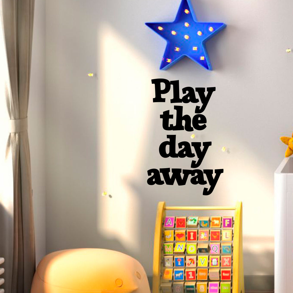 Nursery Room Vinyl Art Wall Decal - Play The Day Away - 23" x 15" - Cute Wall Art Decals for Children's Kids" toddlers Bedroom Playroom Decorative Removable Wall Decor Stickers 660078104842