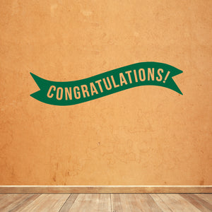 Vinyl Wall Art Decals - Congratulations! Banner - 13" x 45" - Best Wishes Celebrate Home Work Place Stencil Adhesives - Fun Happy Decal for Office Living Room Bedroom Dorm Room (13" x 45", Green) 660078107058