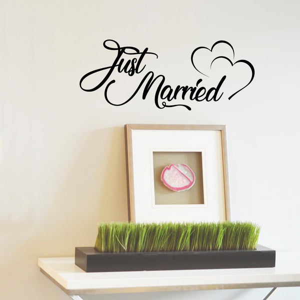 Vinyl Wall Art Decal - Just Married with Hearts - 11 x 28 - Couples –  Imprinted Designs