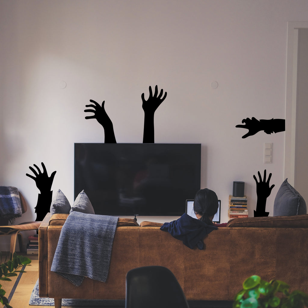 Set of 5 Vinyl Wall Art Decal - Zombie Hands - from 12" to 9" Each - Fun Scary Halloween Seasonal Decoration Sticker - Teens Adults Indoor Outdoor Wall Door Window Living Room Office Decor 660078120118