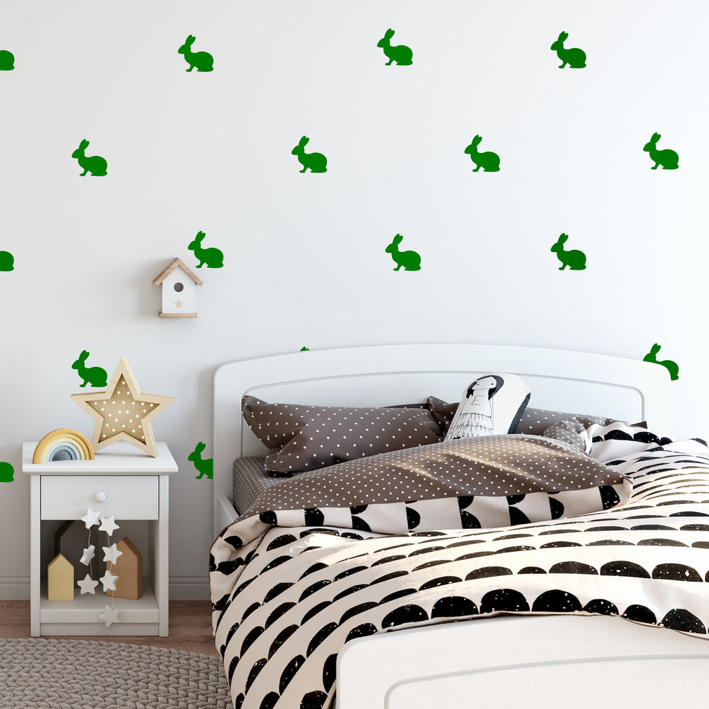 Set of 12 Vinyl Wall Art Decals - Bunnies - 4" x 4" - Fun Rabbits Home Bedroom Living Room Apartment Nursery Playroom - Cute Little Kids" toddler Teens Indoor Outdoor Decor (4" x 4", Green) 660078133385