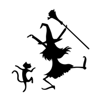 Vinyl Wall Art Decal - Dancing Witch and Cat - 24.5" x 23" - Fun Halloween Theme Seasonal Decoration Sticker - Indoor Outdoor Wall Door Window Living Room Office Decor 660078119747