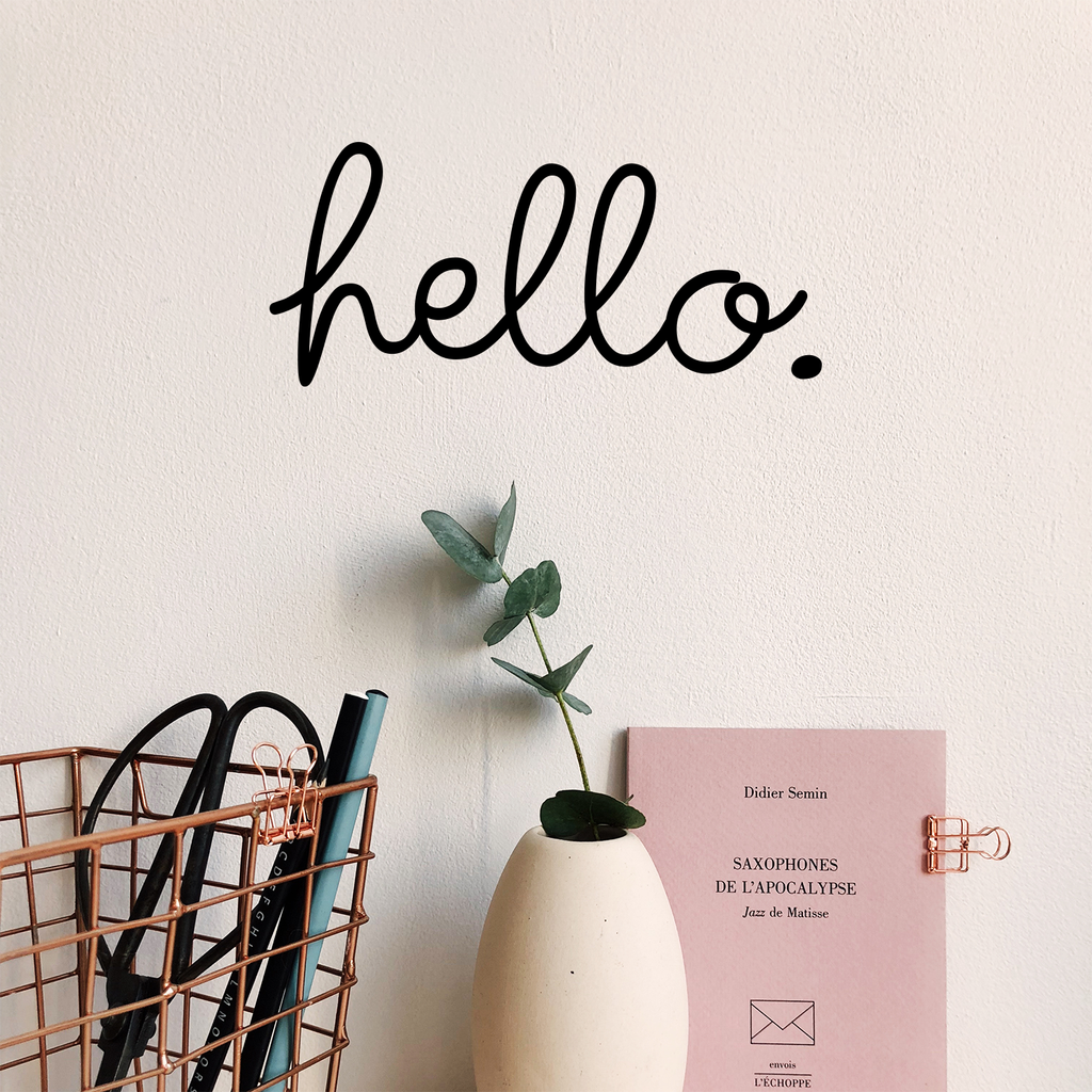 Hello - Wall Art Decal - 3.1" x 7" - Decoration Vinyl Sticker - Hello Quote Lettering - Removable Waterproof Sticker - Door Vinyl Decal Sign 660078089484