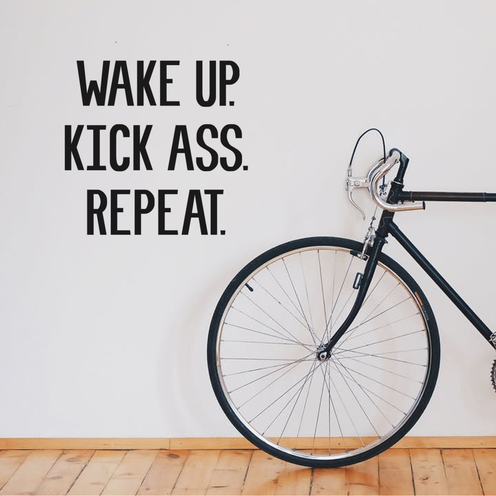 Wake Up, Kick Ass, Repeat Inspirational Quote - Wall Art Decal - 21" x 22" Decoration Vinyl Sticker - Life Quotes Vinyl Decal - Gym Wall Vinyl Sticker - Trendy Wall Art 660078089804